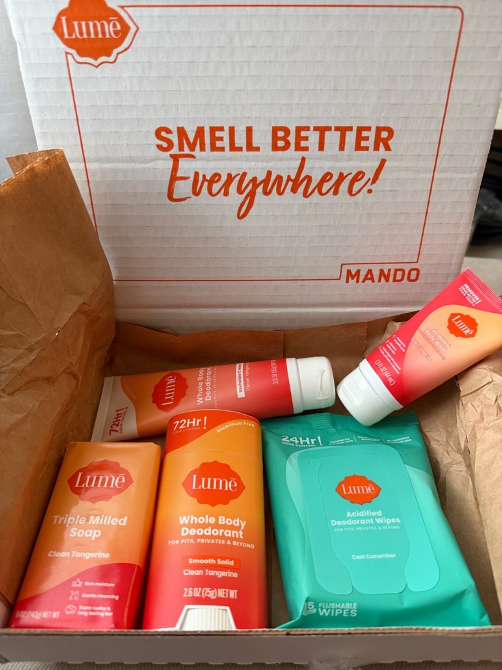 Lumē Clean Tangerine Body Care Set - Orange & Teal unopened NWT 5 piece set